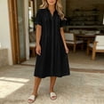 thumbnail image 4 of Women's Solid Color Short Sleeve Lapel Loose Dress - Casual Summer Double Layer Style, 4 of 6