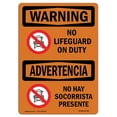 thumbnail image 1 of SignMission OS-WS-A-1218-L-12706 12 x 18 in. OSHA Warning Sign - No Lifeguard on Duty Bilingual, 1 of 1