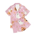 thumbnail image 5 of Satin Pajamas for Womens Halloween Cute Silk Sleepwear Short Sleeve Collared Shirts Shorts Casual Two Piece Pjs Set Pink, XXL, 5 of 6
