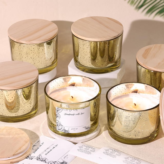 Frascos para velas Simeitol Gold, 500 ml, con tapas de bambú, 16 oz, 6 unidades