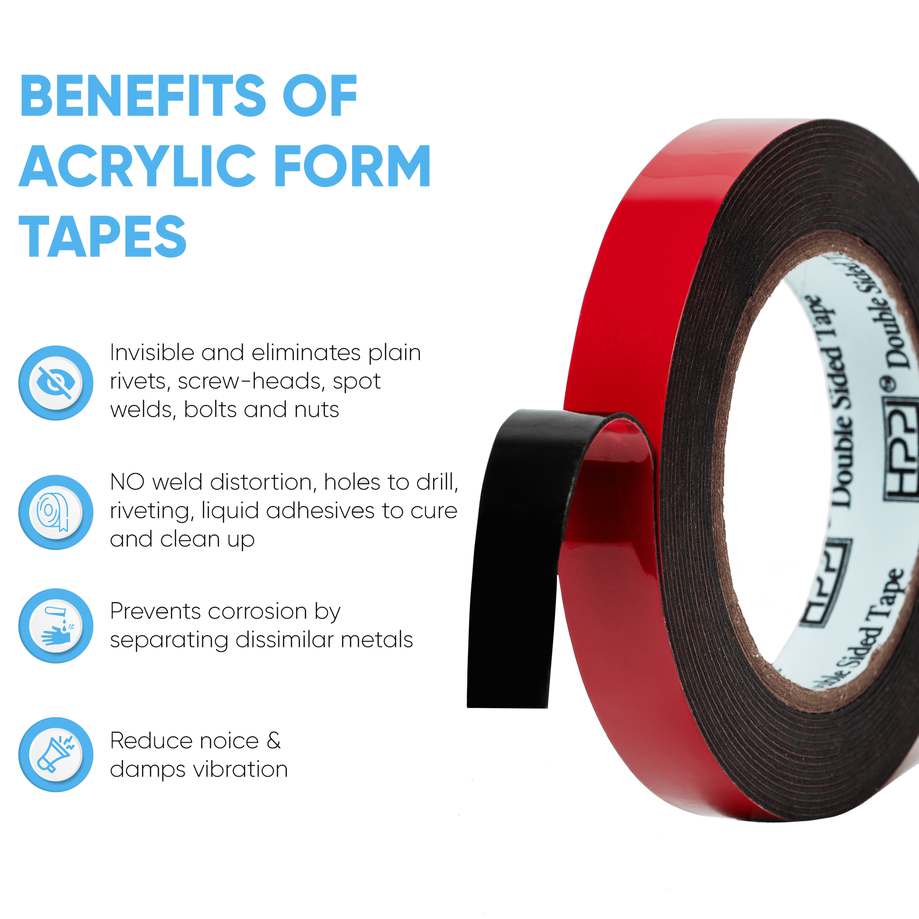 HPP Heavy Duty Double Sided Tape ,Strong and Thin Mounting Tape Black 0.75in x 15yd