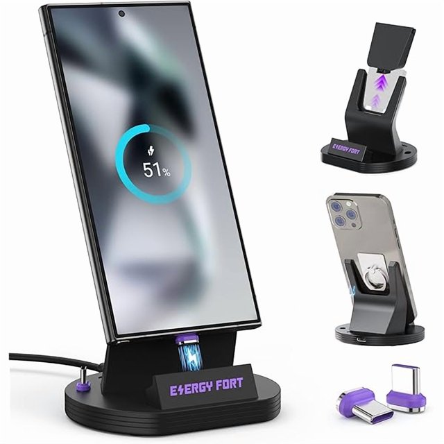 wonima02 120W USB C Charging Dock Compatible with Galaxy A15 A55 A35, Magnetic Fast USB C Charging Station with Type-C Magnetic Tips for Phone/Earbuds/Kindle Desktop Stand