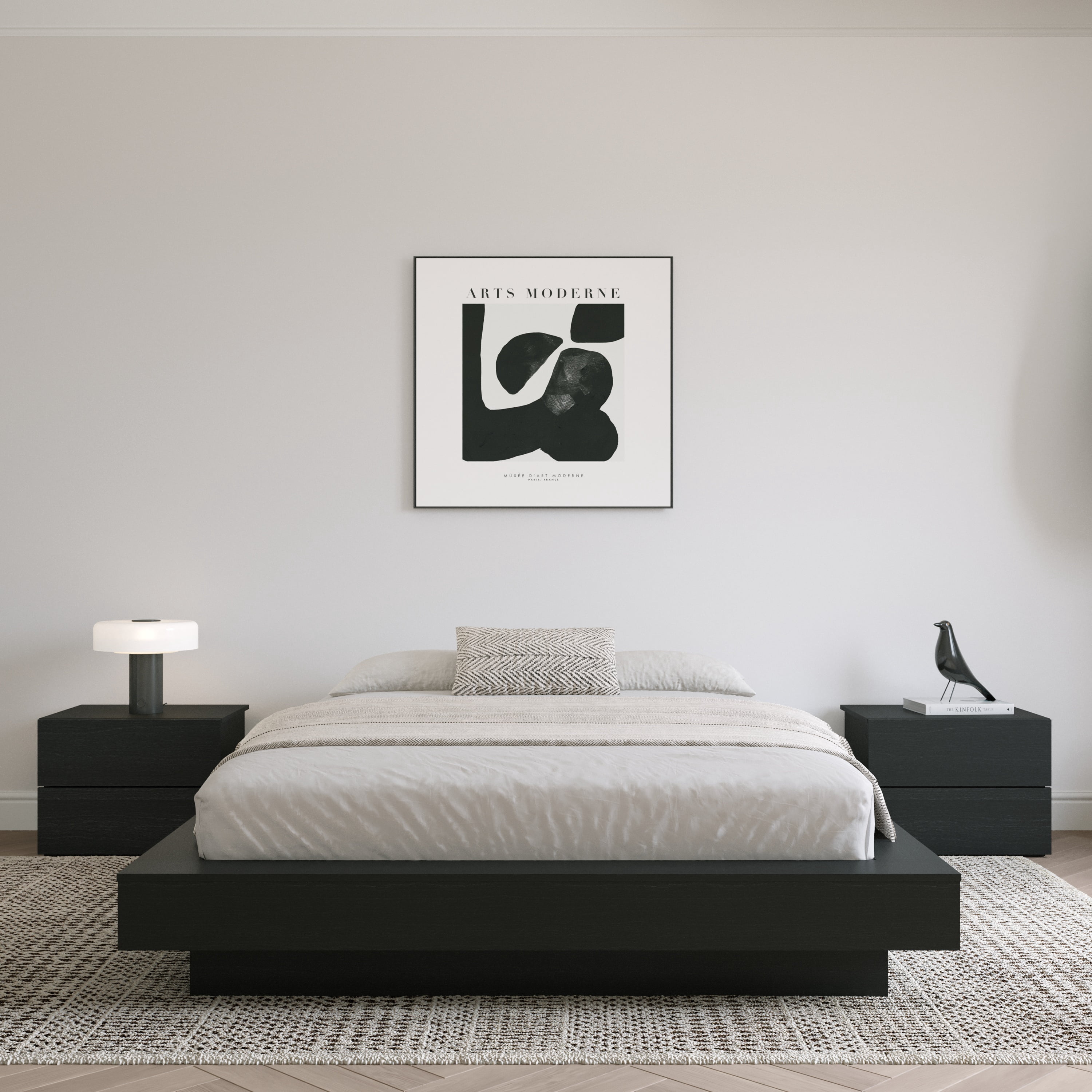 Nexera Marconi King Size Platform Wood Bed Frame, Black Oak
