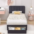 thumbnail image 3 of VECELO Upholstered Platform Bed Frame with Storage Drawers, Twin Size Bed Frame with Adjustable Headboard, No Box Spring Needed, Black, 3 of 7