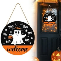 Aminojy ‌12x12 Inch Halloween Hey Boo Sign - Wood Ghost Door Hanger for Front Door Decor, Indoor/Outdoor Farmhouse Wall Plaque Trick or Treat Party Decoration