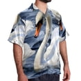 thumbnail image 2 of Swan Men's Button Down Hawaiian Poplin Shirt Summer Beach Printed Casual Short Sleeve Unisex Shirts, 2 of 6