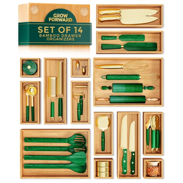 Set organizador de cajones Grow Forward Bamboo, 14 piezas