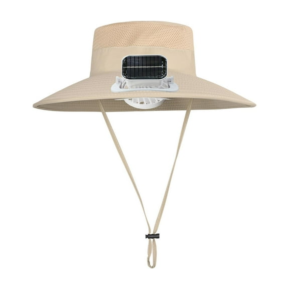 MAGIDEAL Children Outdoor Fan Hat Solar Powered Summer Travel Hat Versatile Wide Brim for Khaki