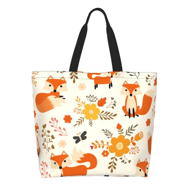 Disketp Flower Fox Bolsa Tote Estampada para Mujer, Bolso de Hombro y de Mano para Compras y Viajes