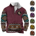 thumbnail image 5 of ZCFZJW Aztec Sweatshirts for Men Vintage Ethnic Style Pattern Print Casual Long Sleeve 1/4 Zip Fleece Stand Collar Pullover Sweaters Western Tops with Pocket Hot Pink XL, 5 of 5