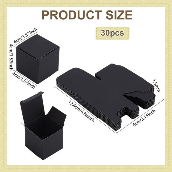 30pcs Mini Square Paper Box 1.6 inch Gift Boxes Black Boxes Foldable Candy Box Small Party Favor Boxes Little Gift Packaging Paper Boxes for Wedding Christmas Proposal Party Decor