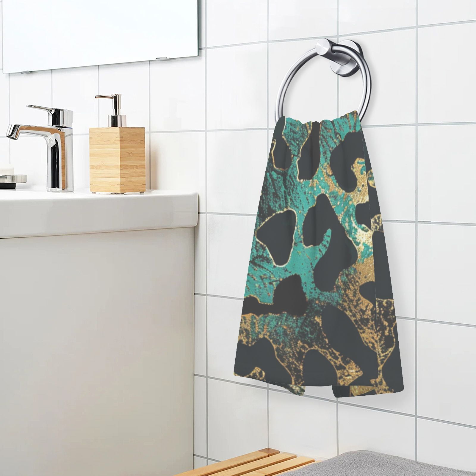 Teal Gold Leopard Hand Towels Cotton Bath Towels Large Face Towels Absorbent for Bathroom 2 Packs