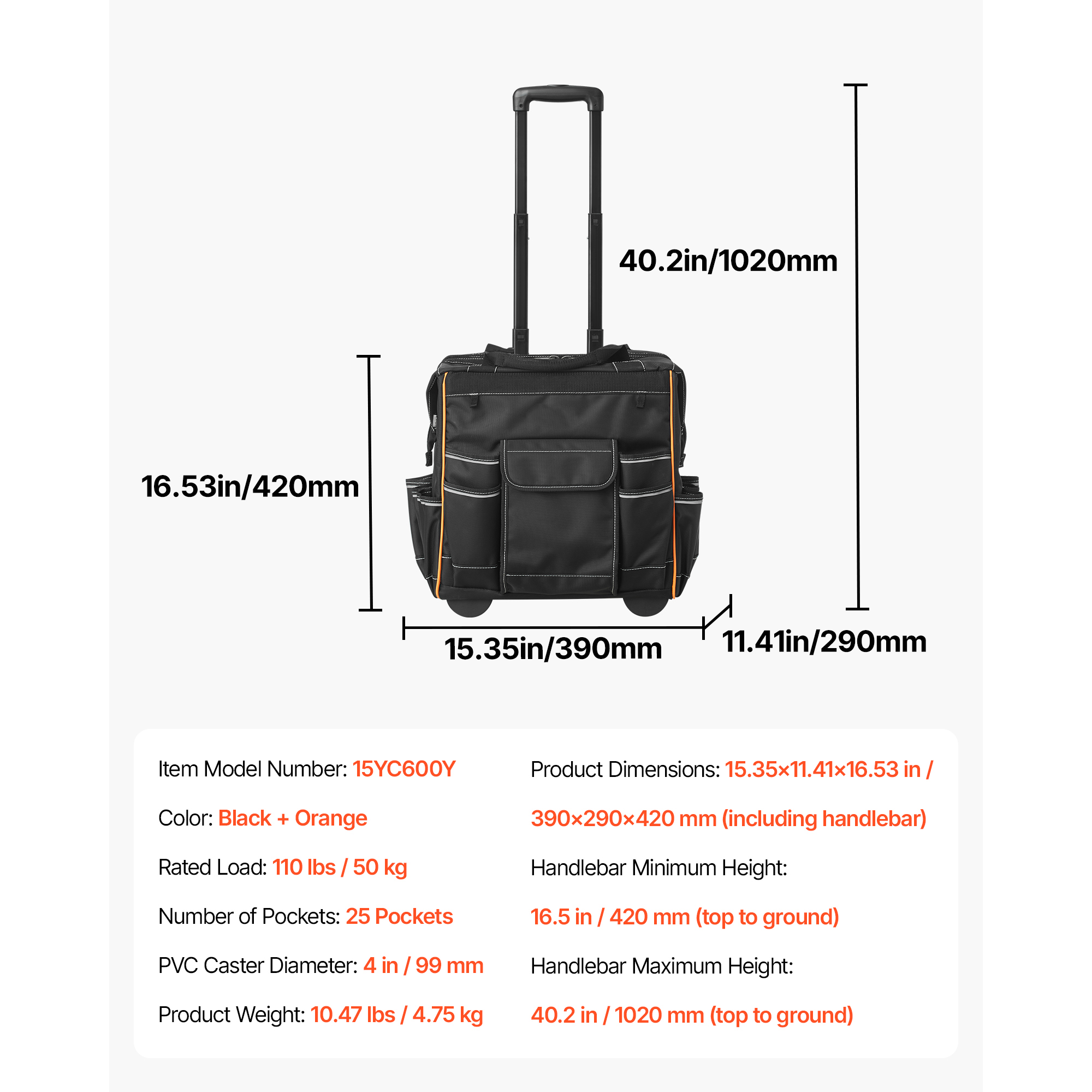 KFFKFF Rolling Tool Bag with Wheels, 110 Lb Capacity photo 7