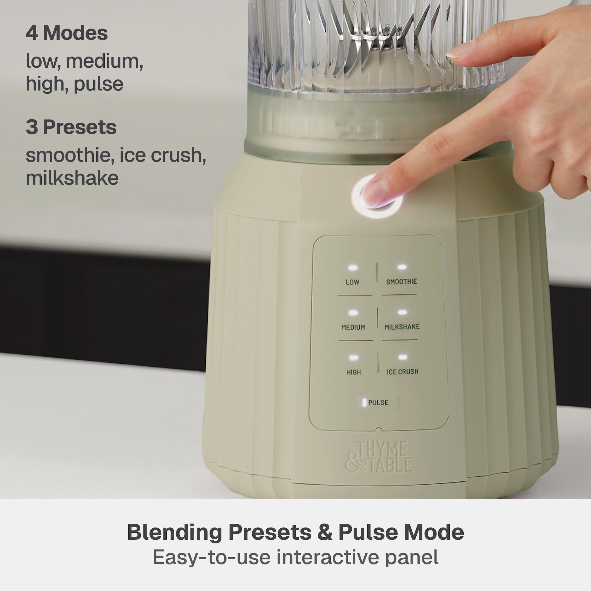 Thyme & Table Countertop Blender Duo, 1100W, 57oz Tritan Pitcher, 6-Point Stainless Steel Blade, 25oz To-Go Cup with Smart Seal™ Lid and Straw, Eucalyptus Green