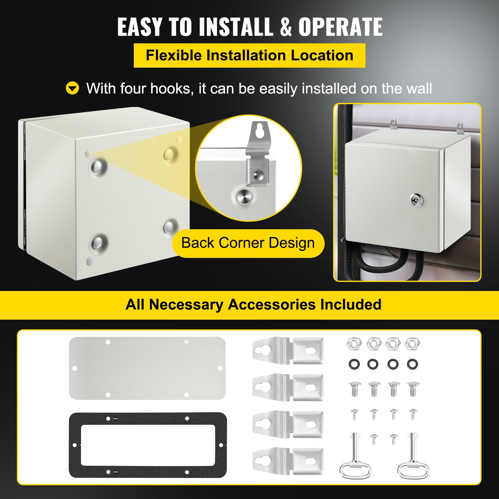 SKYSHALO Steel Electrical Box 8” x 8”x 6” Electrical Enclosure Box, Carbon Steel Hinged Junction Box, IP65 Weatherproof Metal Box, Wall-Mounted Electronic Equipment Enclosure Box with Mounting Plate