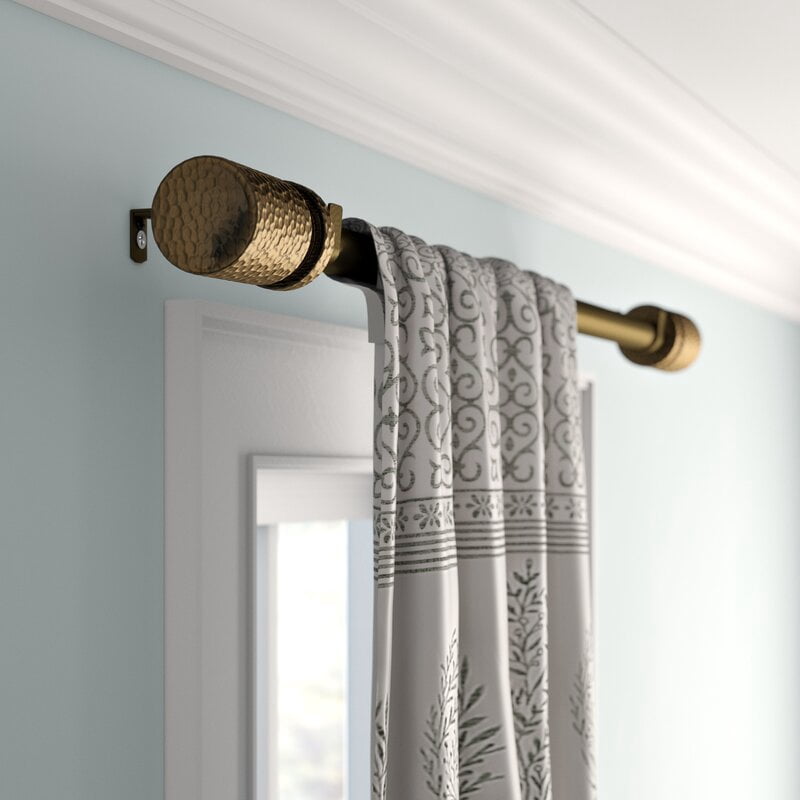 Urbanest 1" Hammered Adjustable Curtain Rod with Designer Finials — Heavy-Duty Metal Telescoping Rod, Easy Install, 84"–120″, Renaissance Gold