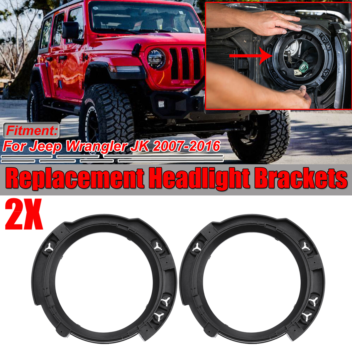2Pcs Round Headlight Mounting Bracket Ring Base For Jeep Wrangler JK