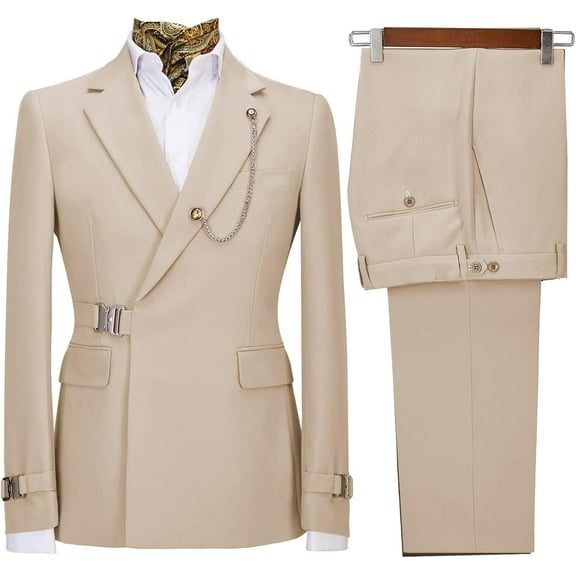 Men's 2 Piece Suit with Metal Clasp Slim Fit Suit Stylish Business & Casual Tuxedo Suit