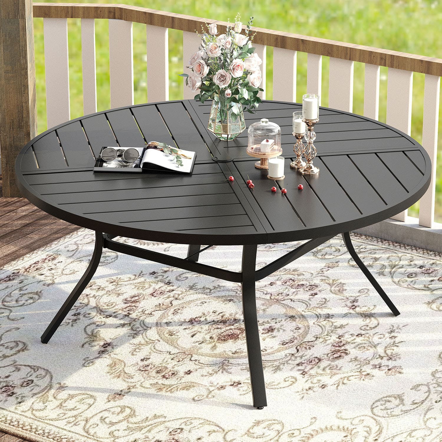 Vicllax 9-Piece Round Outdoor Patio Dining Furniture Set Table and Chair Metal Frame for Porch Deck