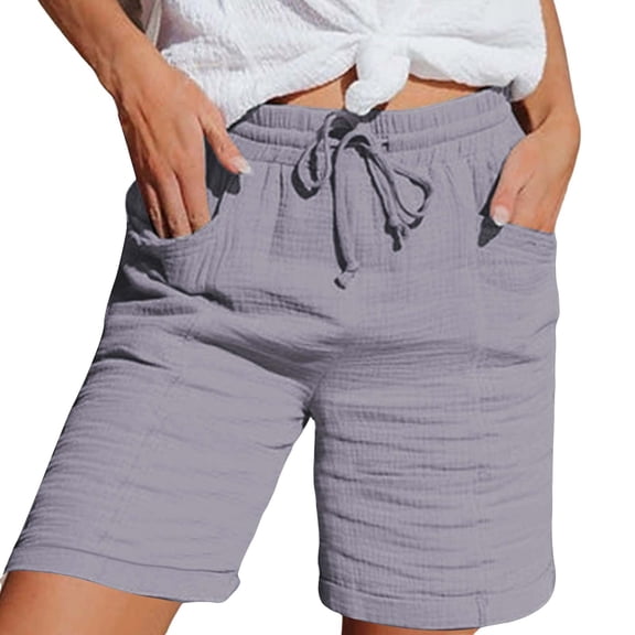Shorts for Women Running Swim Athletic High Waisted Buttoned Five Quarter Cotton Linen Pants for Vacation