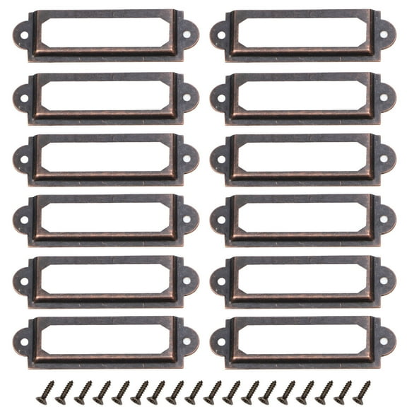25 Pcs Vintage Metal File Drawer Label Holders with 50 Screws for Cabinet, Office Cupboard, and Drawer Accessories