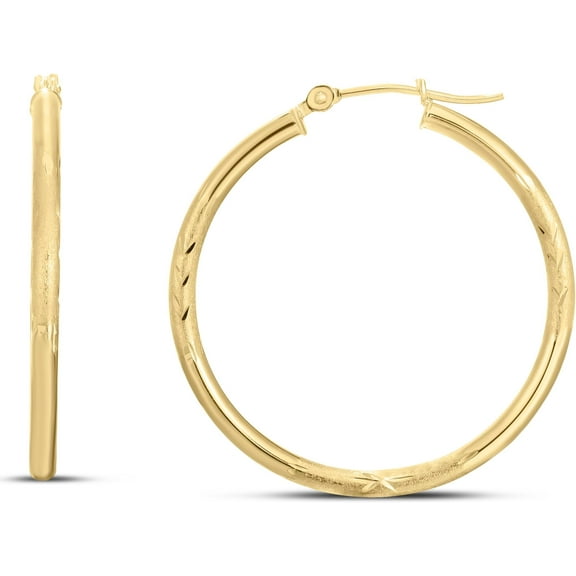 Floreo 14k Yellow Gold 2mm Diamond Cut & Polished Tube Hoop Earrings