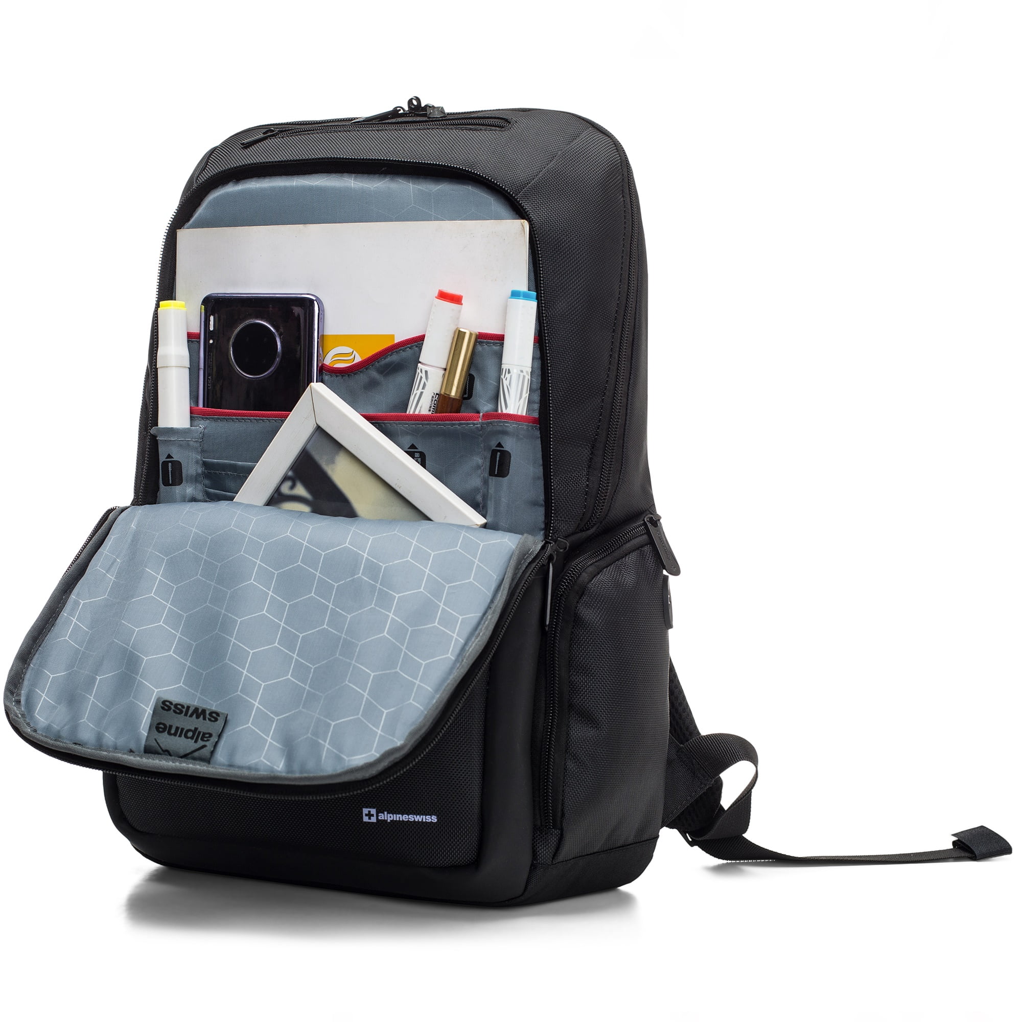 alpine swiss genuine leather backpack purse Olsen 13” Laptop Travel Slim Business Travel Carry On Daypack Black : Electronics LAPTOP POCKET – Features 4 zippered compartments total Alpine Swiss Sling Bag Crossbody