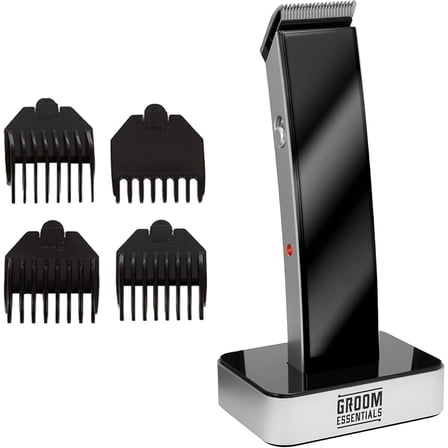 Chargeworx Groom Essentials Hair & Beard Trimmer for Men, Cordless Hair Trimmer w/ Charging Base, Black/Silver