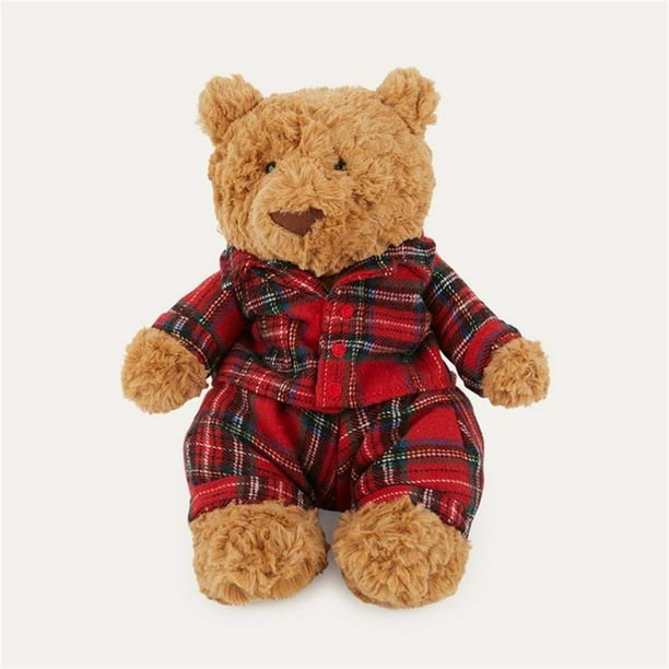 Jellycats Stuffed toys,Plush Bear with Red Plaid Pajamas Soft Stuffed Animal toy for Kids and Collectors, Ideal Gift for Both Children and Adults (Brown A)