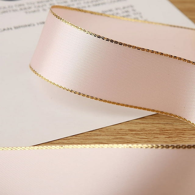 Namzi 50 Yards Ribbon Polyester Satin Ribbon with Metallic Edge Gold Border Edge for Holiday Decoration Gift Packing Wrapping-A07