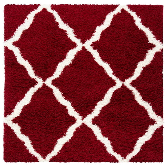 SAFAVIEH Dallas Logan Geometric Shag Area Rug, Red/Ivory, 6' x 6' Square