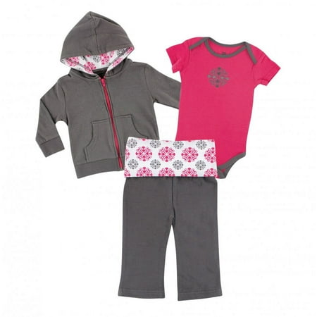 UPC: 0660168000986 | Yoga Sprout Baby and Toddler Girl Cotton Hoodie Bodysuit or Tee Top and Pant Medallion Baby 12-18 Months