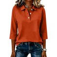 thumbnail image 5 of Women Three Quarter Sleeve Collared Button Polo Shirts Solid Color Loose Casual Office Daily Tops XL, 5 of 5