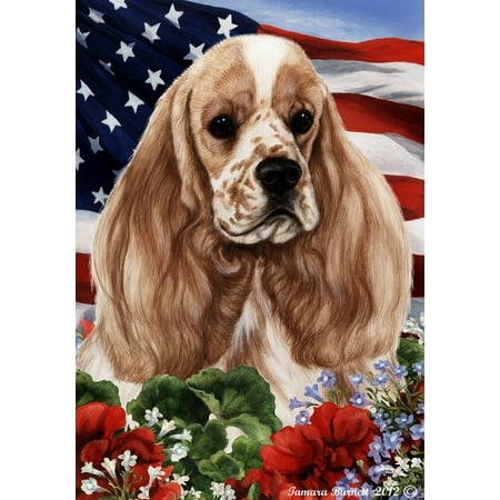 Cocker Spaniel Buff and White - Best of Breed Patriotic I Garden