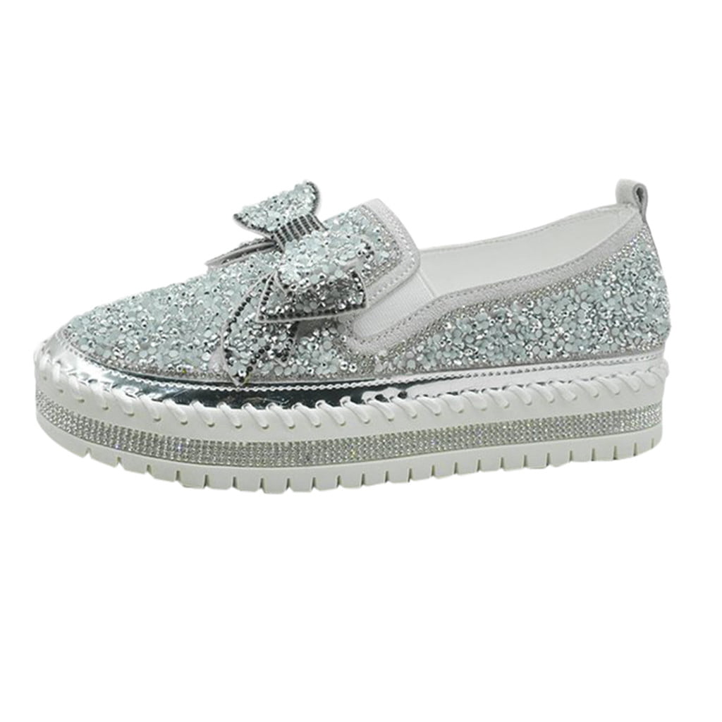Womens Casual Shoe Rhinestones BowknotThick-Soled Flats Slip-on Loafers Slippers