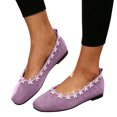 thumbnail image 5 of Wensltd Women Flat Shoes Casual Shoes Floral Trim Square Toe Daily Walking Shoes Purple, 5 of 8