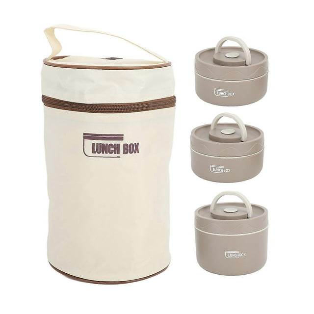 Boîte à déjeuner isotherme en acier inoxydable 304, multifonction, portable, ronde, avec sac isotherme, couleur café foncé, 3 pièces