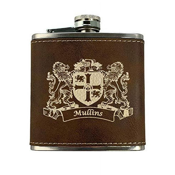 Mullins Irish Coat of Arms Leather Flask - Rustic Brown