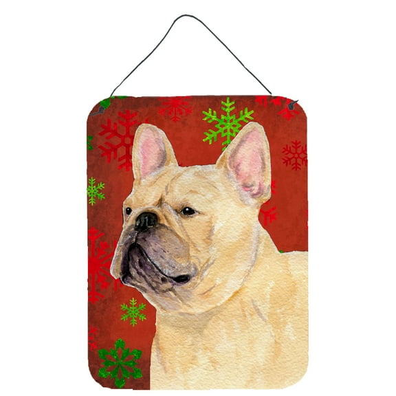 French Bulldog Red Snowflakes Holiday Christmas Wall or Door Hanging Prints