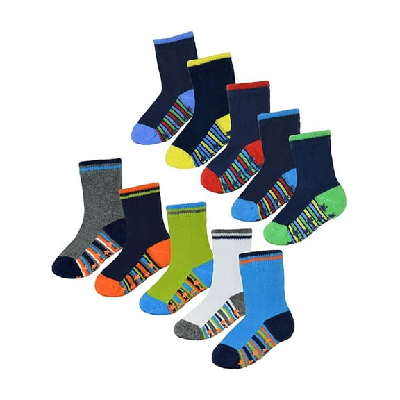 Non-Slip Baby Boy Socks | 10 Pair Pack | Sock Snob | Soft Cotton Socks with Star Grippers