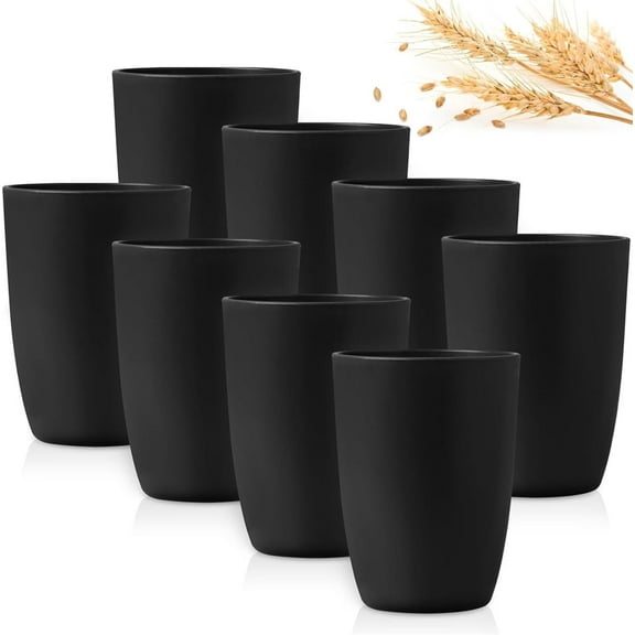 12oz Wheat Straw Plastic Cups,Unbreakable Drinking Cup,Reusable Beverages Cups,Hot Drink Cups for Winter,Cold Drink Cups,Dishwasher Safe Water Glasses,for Home Office Party Picnic 8Pcs