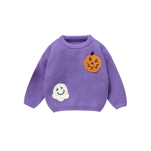 Gupgi Chandail d'Halloween pour Bébé Fille Manches Longues Col Rond Ghost Citrouille Hauts Hiver Pulls Chauds en Tricot