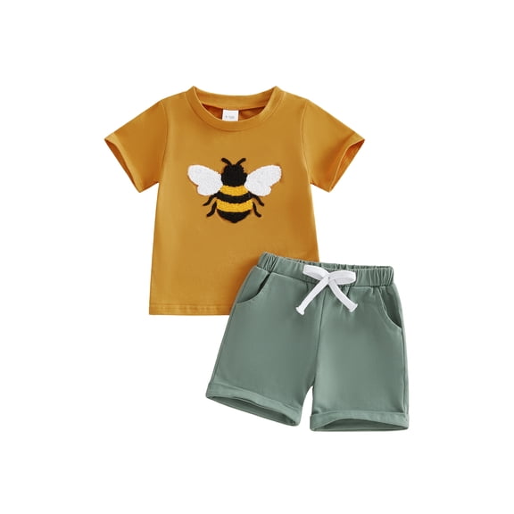 BemeyourBBs Toddler Baby Boy Football Avocado Bee Outfit Infant Boys Summer Clothes Embroidery Short Sleeve T shirt Top and Shorts Set Pockets