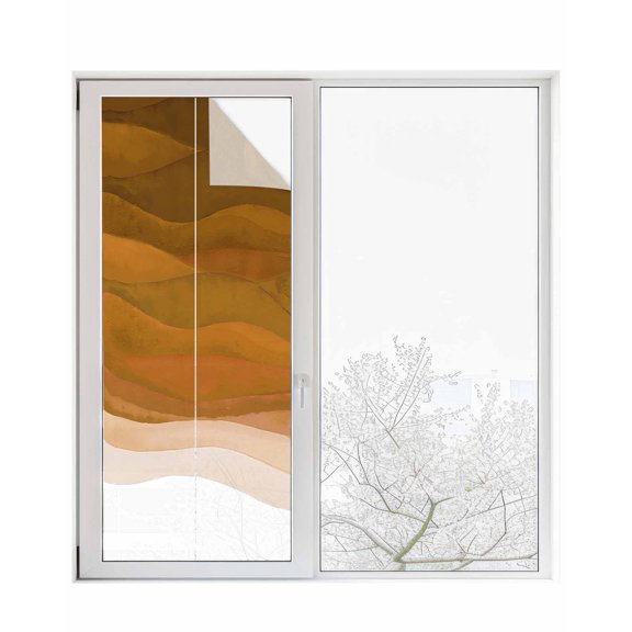 Window Privacy Film Burnt Orange Waves Stained Glass Window Film Decorative Sun Block Window Cover Ombre Coastal Ocean Water Abstract Window Clings Static Adhesive Sticker for Bathroom 23.6"x59"