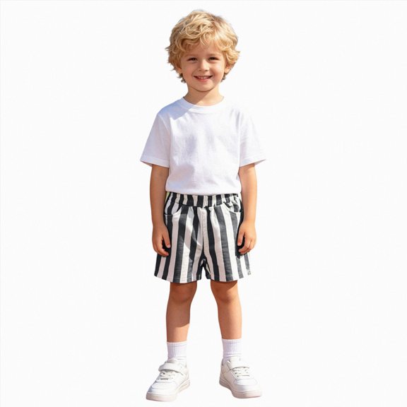 mgoYE Shorts for Boys 9-18 Months Cotton Stripe Elastics Waist Casual Summer Toddler Shorts Lightweight Black