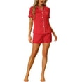 thumbnail image 2 of INSPIRE CHIC Women's Pajama Sets Short Sleeve Button Down Top with Shorts Lounge Sets XL Red, 2 of 6