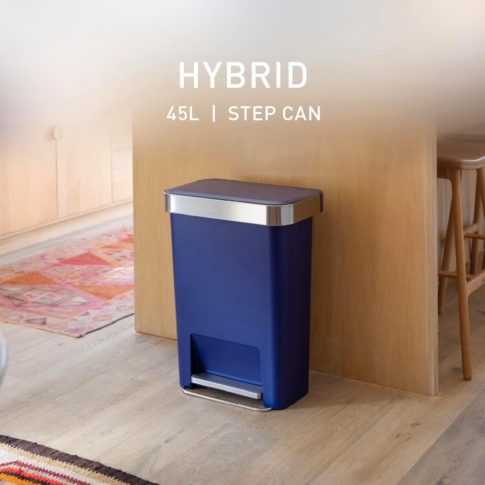 simplehuman 12 gal Plastic Rectangular Kitchen Step Trash Can With Liner Pocket, Indigo