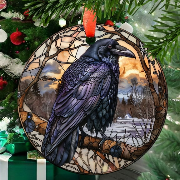 Winter Raven: Ornament Style Wall or Window Hanging, 2025, Holiday Decoration, Seasonal Keepsake Gift, Unique Collectible, Window Hanging, Home Decor 2025, Festive Home Accent,