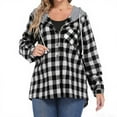 thumbnail image 4 of Kilaqueen Womens Plaid Flannel Shacket Casual Button Down Long Sleeve Hooded Jackets Coats Fall Oversized Baggy Shirts Outerwear, 4 of 5