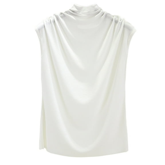 Glisme Tank Tops For Women Turtleneck Sleeveless Cotton Solid Casual Loose Tunic Top Tee Shirt Tank Leisure White Tee